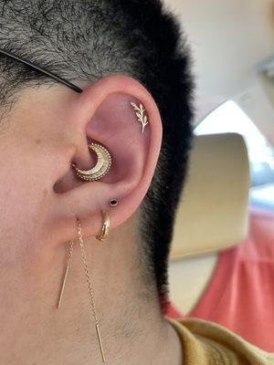 Daith and helix and third lobe piercing all by Zak!