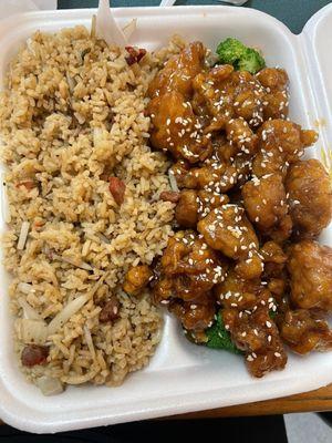 Sesame chicken with pork fried rice