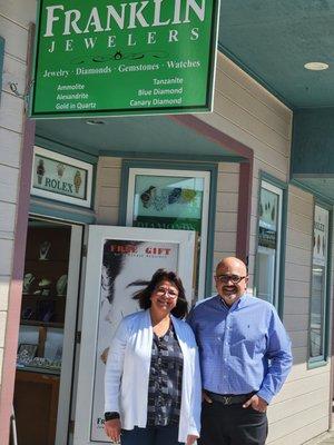 Mike Dodani - the coolest jeweler ever standing outside his awesome shop in Juneau, AK.