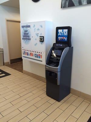 ATM is available as well.  If change is needed there's a machine that gives change called bill to bill.