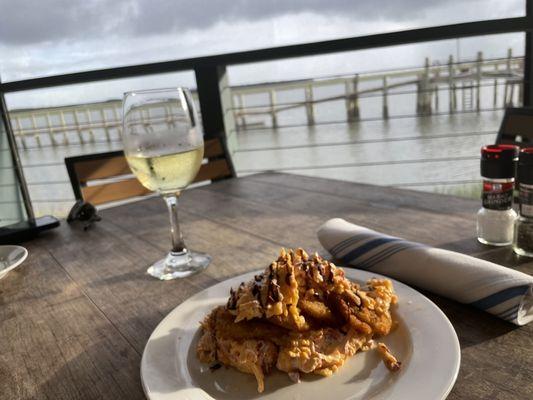 Fried Green Tomatoes and a cold Chardonnay with a fantastic view!