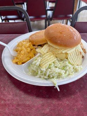 BBQ Chicken Sandwich with Slaw and Mac & Cheese