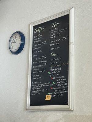 Menu as of April 2023