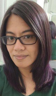 The wolf/shag cut. The color Leslie used for my ends is called amethyst.