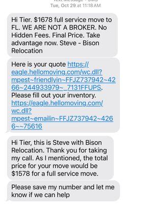 Initial contact from Mr.Steve