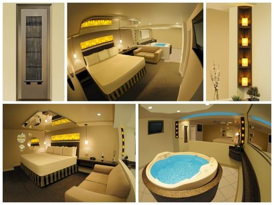 LOTUS Suite with King Bed, Two 32" TVs, 150 Gallon Japanese-Style Jetted Tub, 3Head Rainfall Spa Shower, Mirrors, Vibe Lights