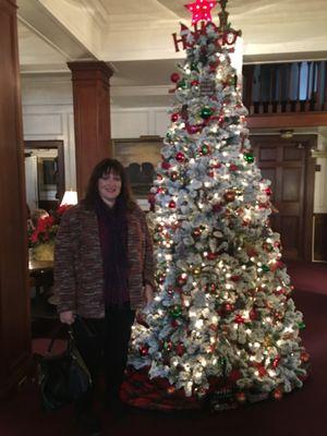 My Sister and the Wamsutta Christmas Tree at the entrance.