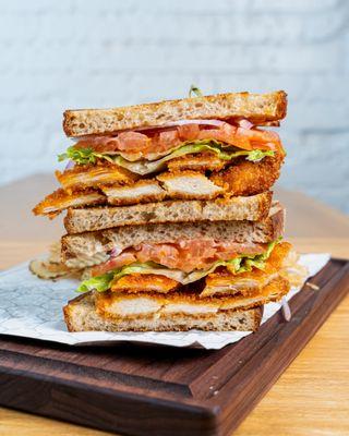 Spicy Chicken sandwich served with a side of house made potato chips