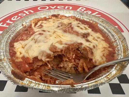 Eggplant parmesan dinner (after a few bites). Like eating delicious, eggplant parm clouds. Heavenly, unctuous, and flavorful!