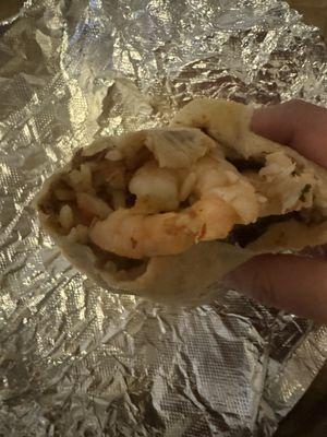 Shrimp burrito $10 with tax $1