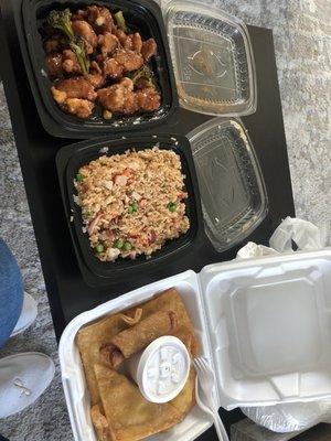 General Tso's Chicken, Pork fried rice, cream 6 Piece Cheese Rangoons