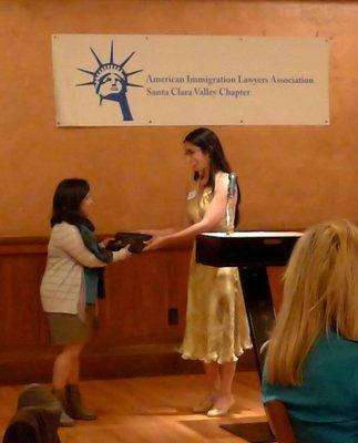 Recognized by the Santa Clara Valley Chapter for contributions to both the immigrant the professioanl community.