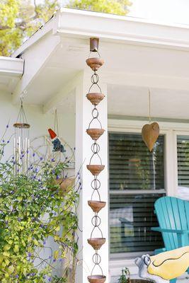 Rain Chains look beautiful and the sound of the rain is soothing.