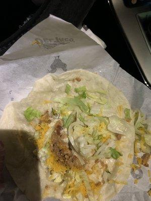 A chicken soft taco