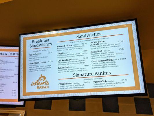 Sandwich menu. They stop serving breakfast sandwiches at 9:30 AM ET.