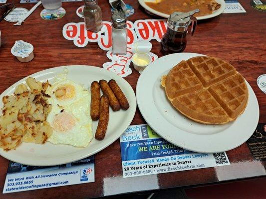 Waffle combo. Under$10! The service alone is worth going to Mike's for,  but the breakfast is amazing.