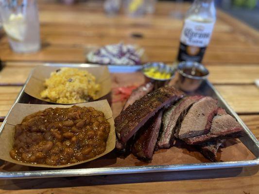 Ribs, Brisket, Mac n' Cheese, BBQ Beans, Coleslaw and chow chow! Amazing!