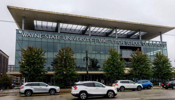 View of Wayne State Ilitch School of Business Building