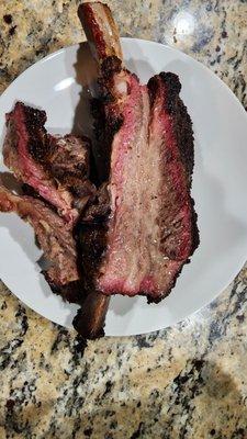 Rib smoked for about 7 1/2 hours and rested for 1. Big sucka!