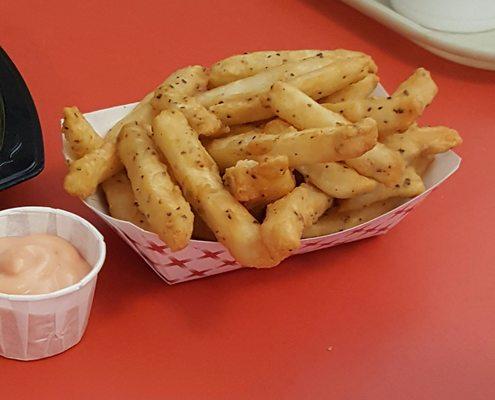 "tater logs" basically pepper battered fries