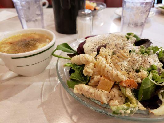 Chix noodle soup and salad