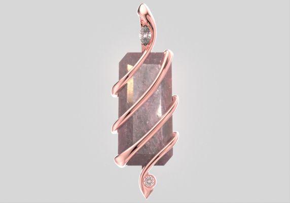 Concept of red corundum in 14Rose gold wrap CAD