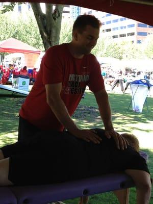 John Knight, LMT, relieving sore muscles.