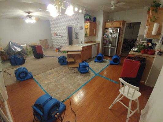 What the kitchen looked like during the 3-day drying out process.