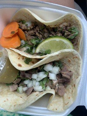 Lengua taco and asada taco  Bare minimum