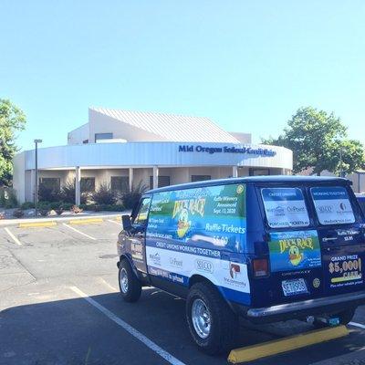 Olney branch with Mid Oregon van wrapped for 2020 Duck Race.