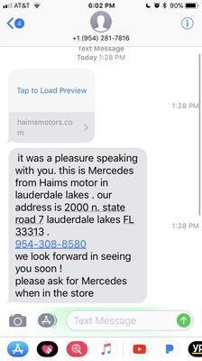 Check the text i had with a csr at the dealership.