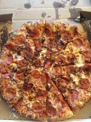 Pepperoni and Bacon, butter parm crust