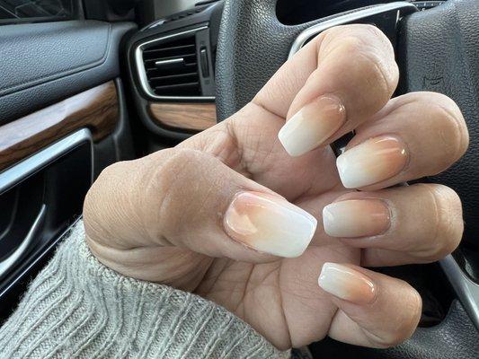 Ombré Nude with White Dip On natural nails