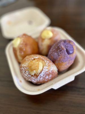 Ube, Lilikoi, Toasted Coconut, and Vanilla Malasadas.