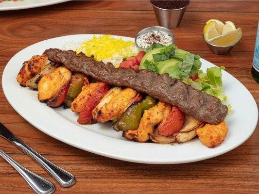 Combo Kabob (half all-natural, seasoned ground beef and half ABF chicken)