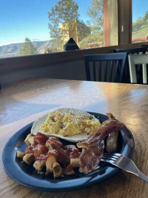 Typical breakfast pretty good with pikes peak in the background