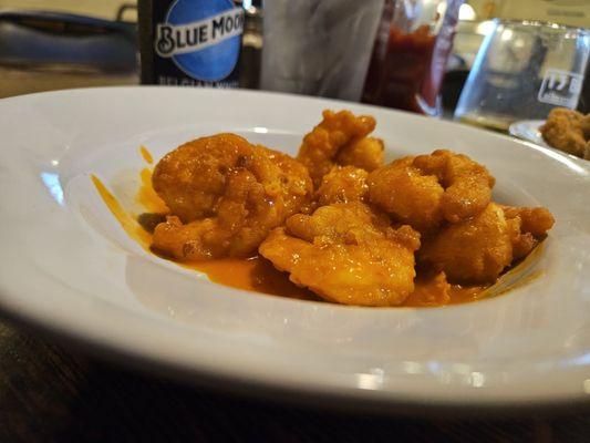 Buffalo shrimp with ranch dressing.