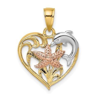 14k Yellow & Rose Gold with Rhodium-plated Dolphin Pendant