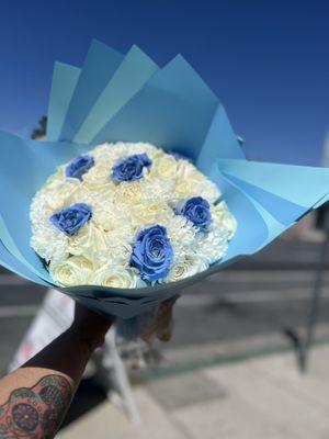 Something blue, 
A bouquet just for you.