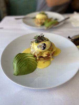 Jumbo Lump Crab Cake Benedict with grilled tomato and avocado