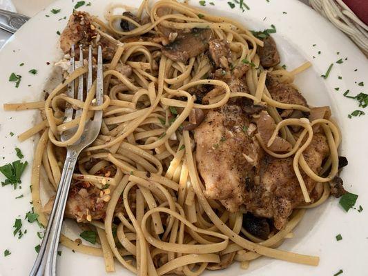 Delicious Chicken Marsala. Started to eat it. Almost forgot to take photo.