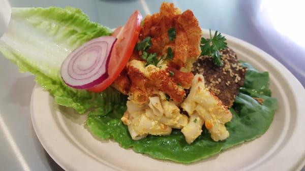 Used to be a secret  item, now it's called an Earth Burger Combo, this one is with Gluten-free vegan garlic mac & cheese  It's $13.95.