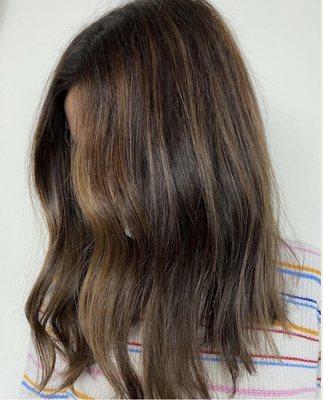 Balayage brunette color by Megan color specialist at Sable & Salt a Barrington Rhode Island hair salon.