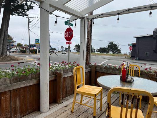 Outdoor seating with a view.