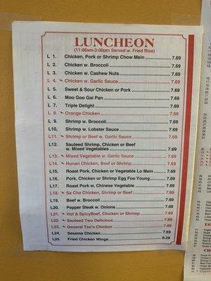 Updated menu with prices...