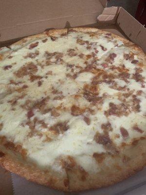 White Pizza with bacon.