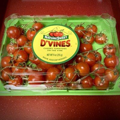 Cherry tomatoes on the vine, sweet & so nice.