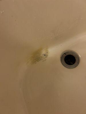 A close up on the stain in the tub