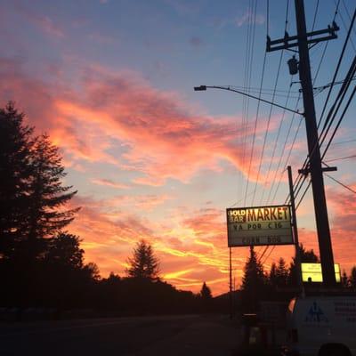 Beautiful sunset behind the sign