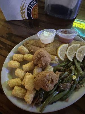 Fried redfish only $22 for all this and a salad!